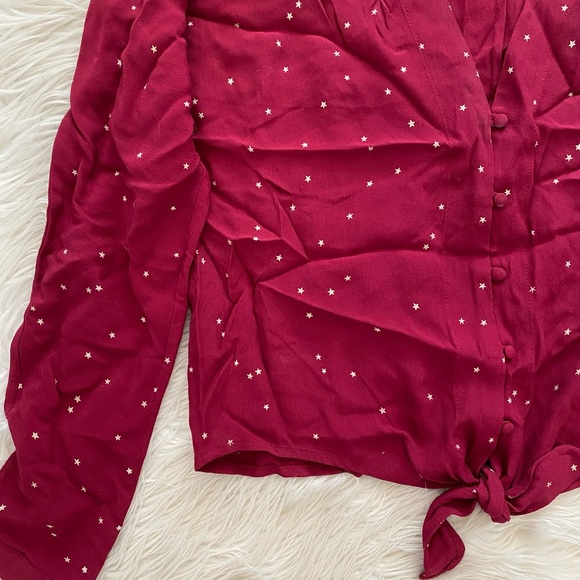 Rails Maroon Star Print Button Up Tie Front Sloane Shirt - Picture 4 of 11
